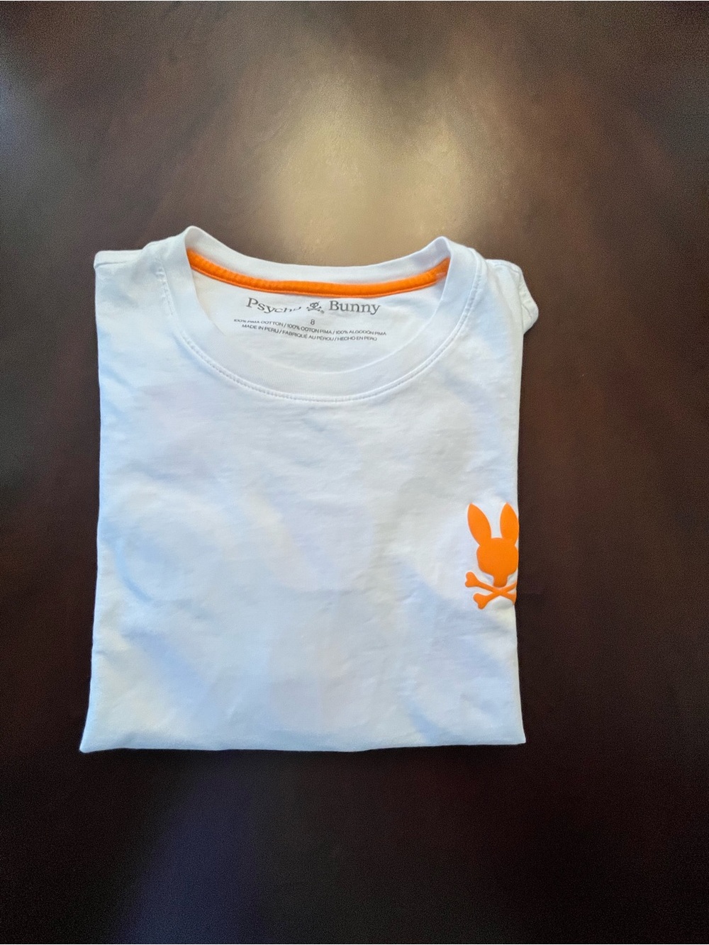 Psycho Bunny White Short Sleeve Crewneck Tee with Orange Logo 8=2XL